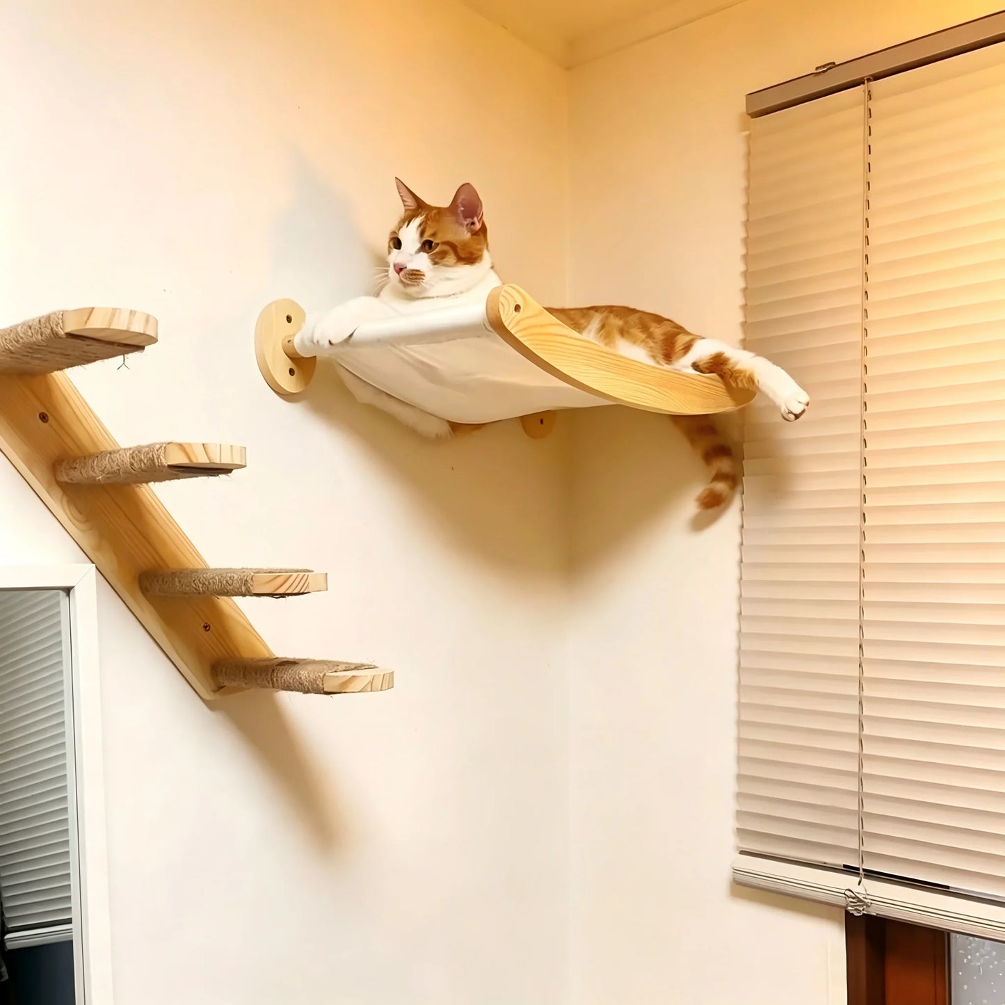CWV Wall Mounted Cat Hammock With Sisal Rope Climbing Shelf