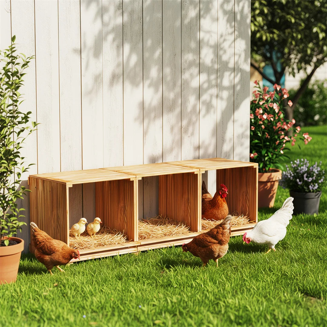 BINGOPAW Three Compartment Pine Wood Chicken Nesting Box
