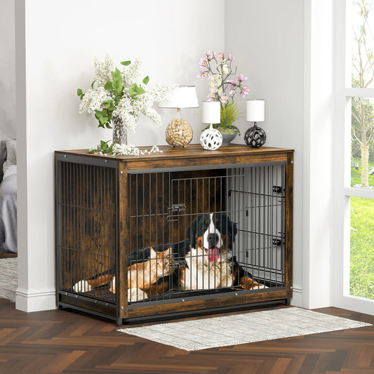 Bingopaw Pet Cage Kennel End Table Double Doors Removable Tray