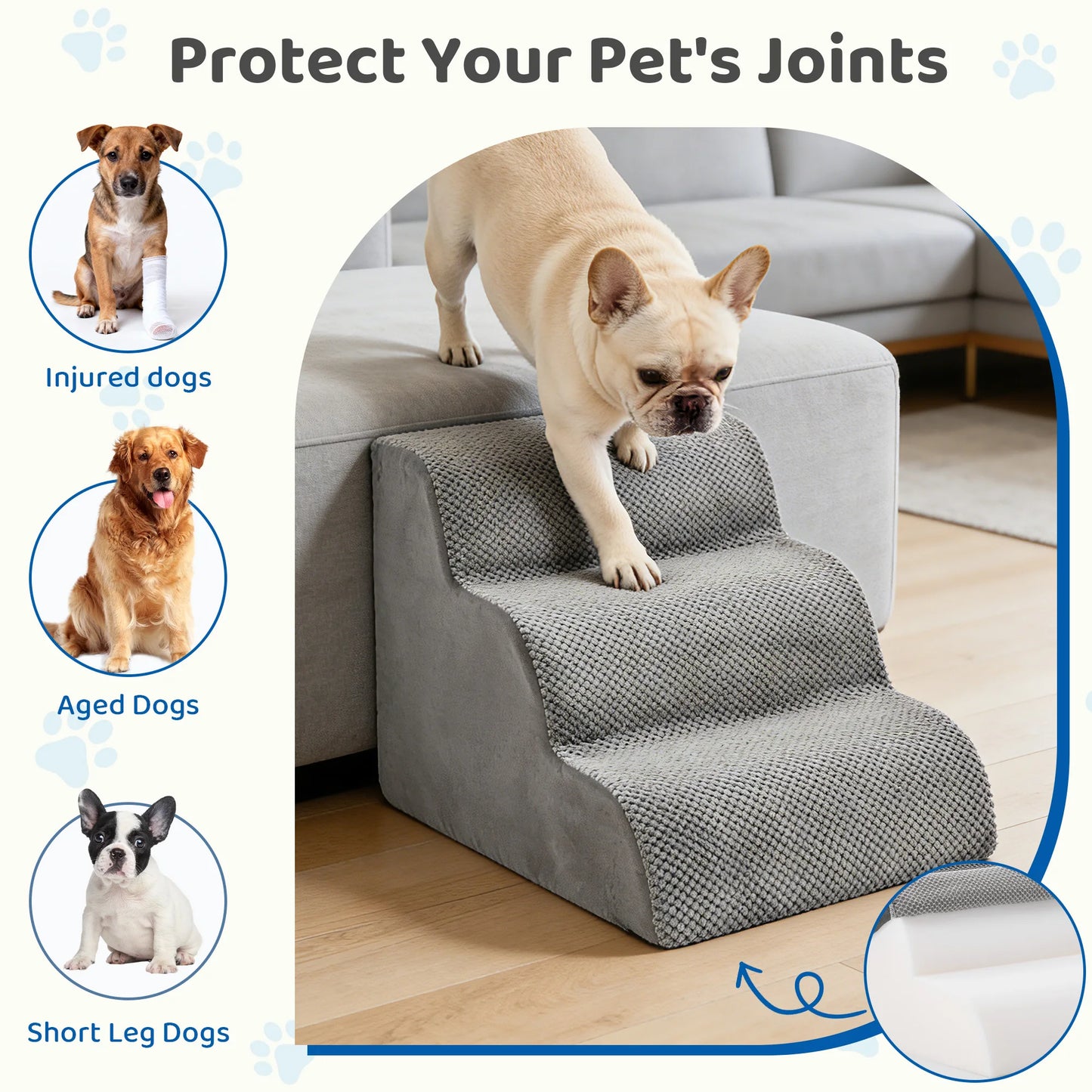 Curved Three To Five Step High Density Foam Dog Stairs