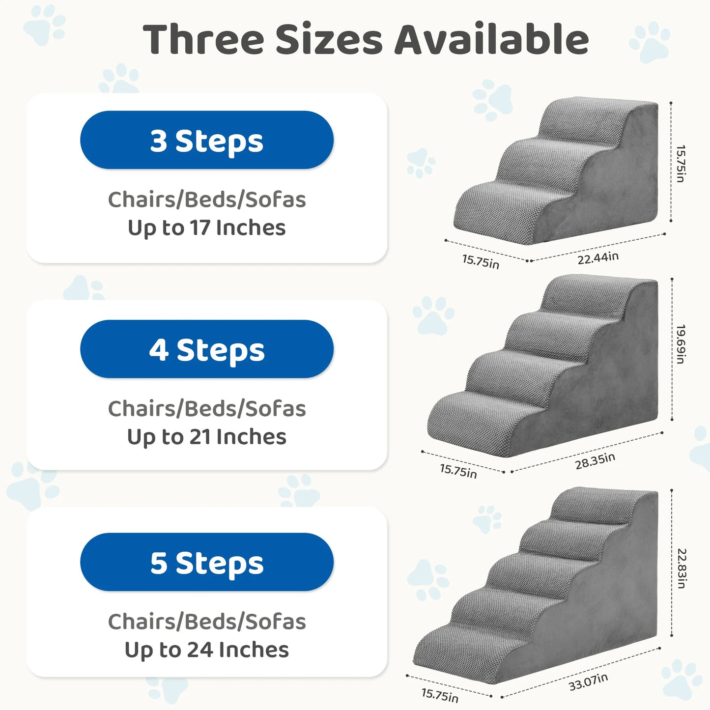Curved Three To Five Step High Density Foam Dog Stairs