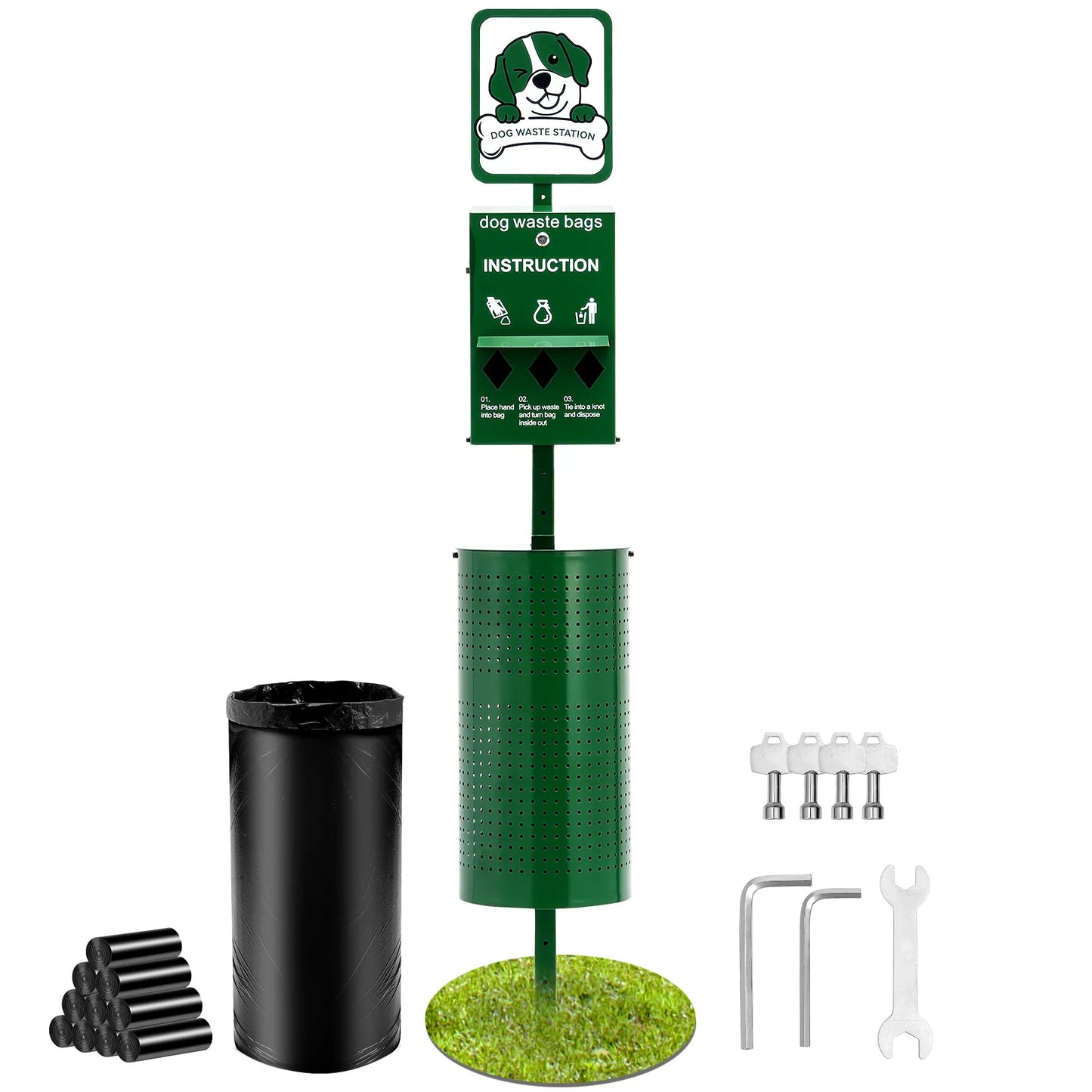 Dog Waste Station With Hand Wash Bottle And Bag Dispenser