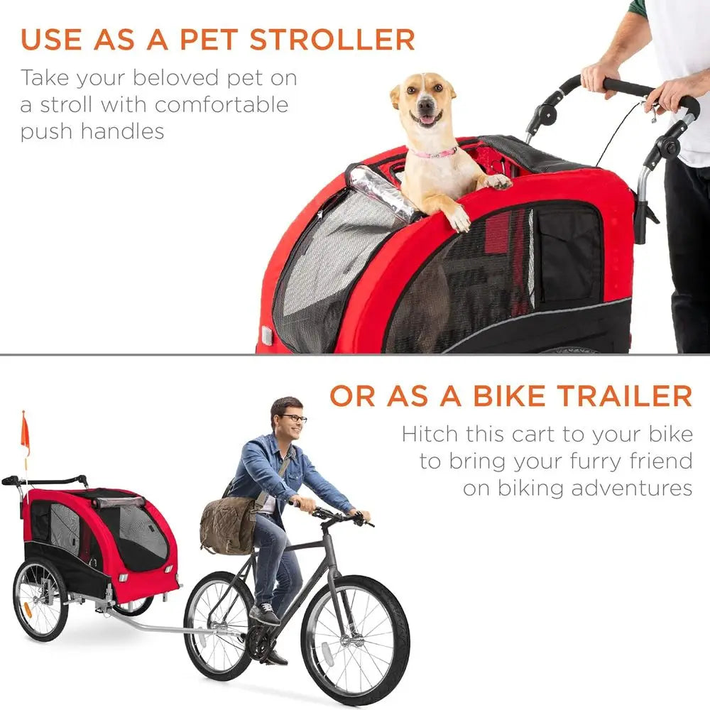 Durable Alloy Dog Bike Trailer And Pet Stroller With Suspension