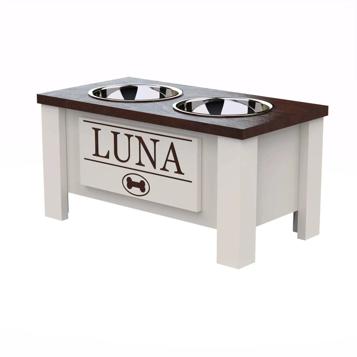 Raised Dog Bowl Stand With Internal Storage And Double Bowls