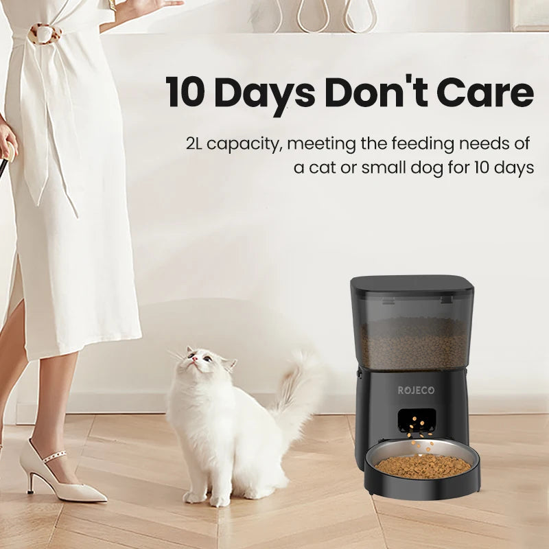 ROJECO Automatic Cat Feeder With Smart Control Kibble Dispenser Button Version
