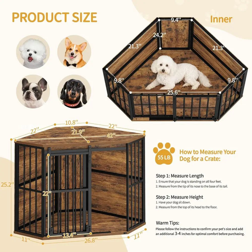 Corner Dog Crate Furniture Barn Door Heavy Duty Kennel