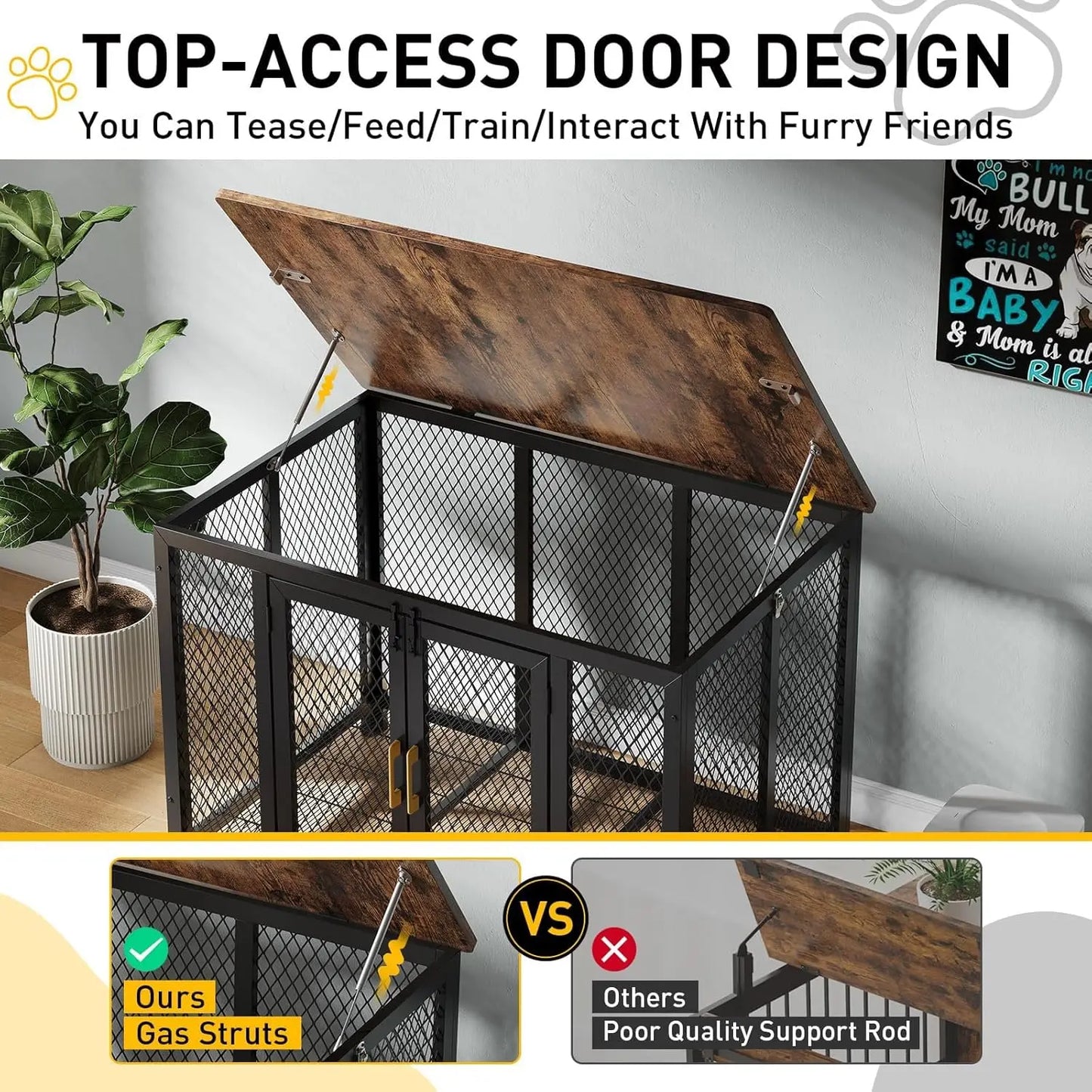 HiMISS Heavy Duty Wooden Dog Crate Furniture With Top Access