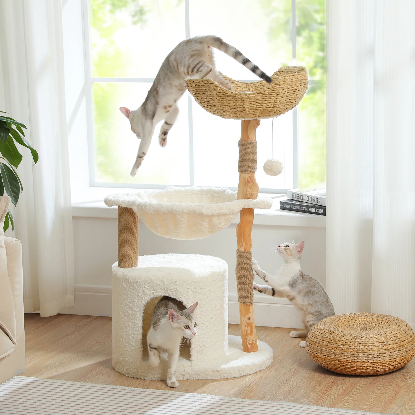 PEQULTI CN Solid Wood Cat Tree Tower With Spacious Condo