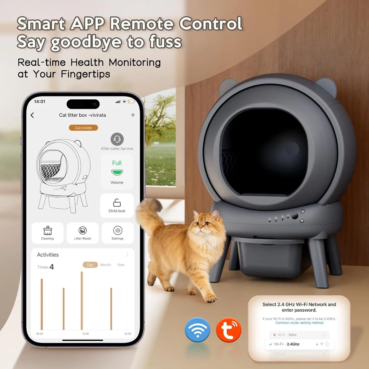 Automatic Self-Cleaning Litter Box For Multiple Cats With App Control