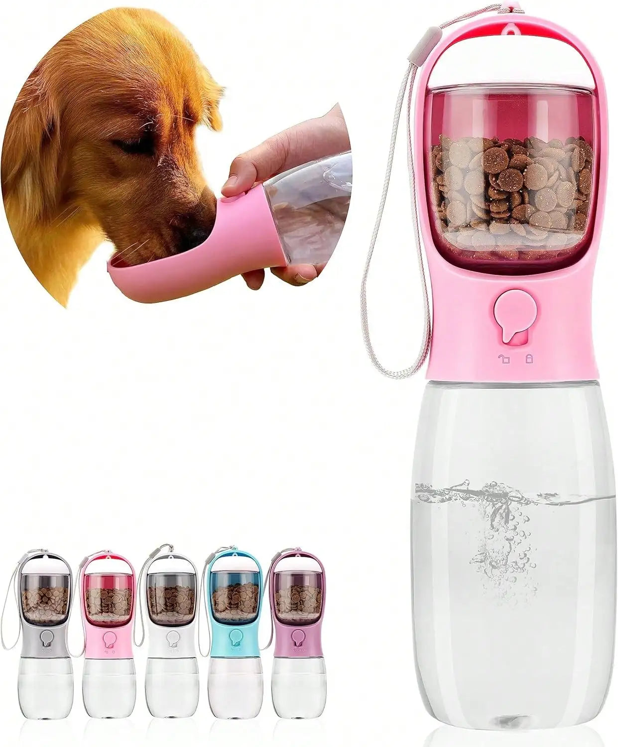Portable Pet Water Bottle With Food Container Travel Dispenser