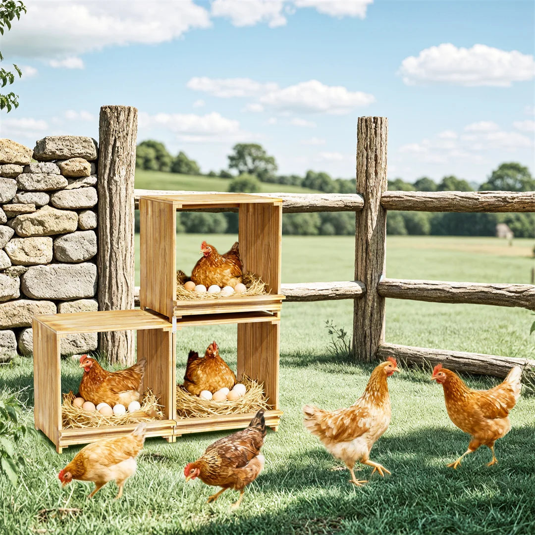 BINGOPAW Three Compartment Pine Wood Chicken Nesting Box