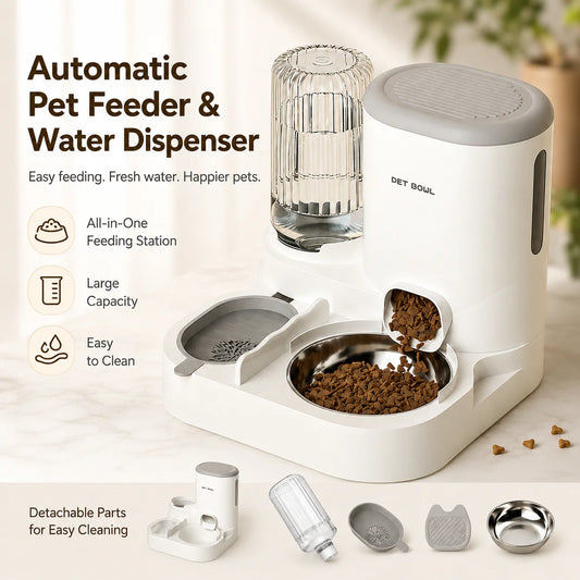 Automatic Pet Feeder And Water Dispenser Detachable Easy Clean