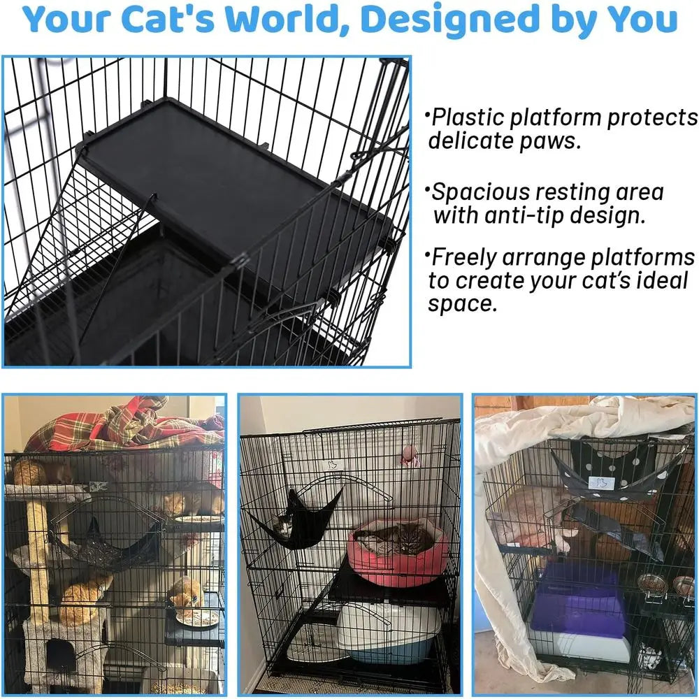 Indoor 3 Tier Cat Cage With Collapsible Wire Kennel Wheels