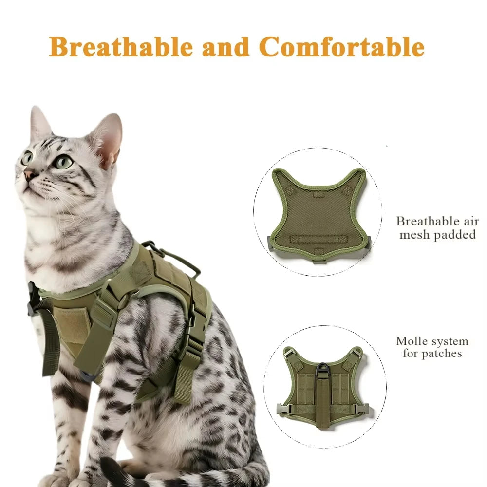 Adjustable Tactical Cat Harness Leash Set With Quick Release