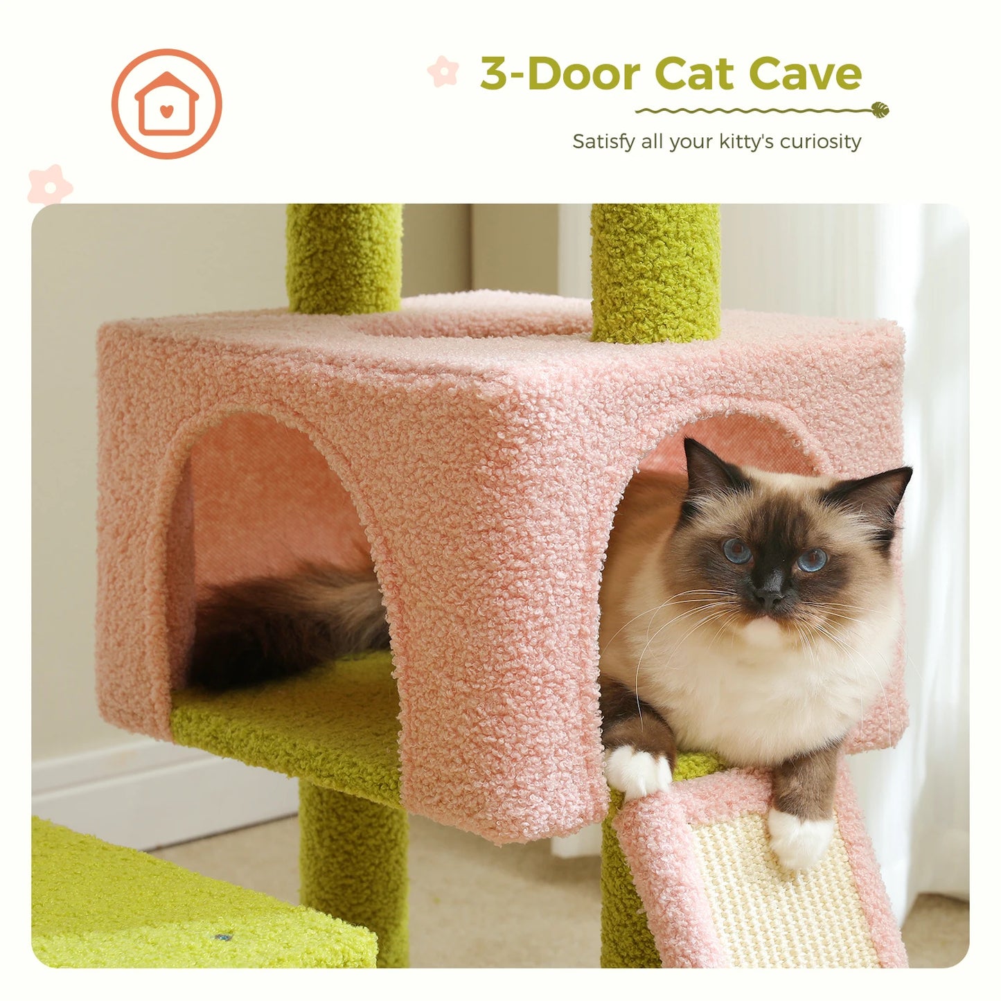 PEQULTI Flower Cat Tree Multi Level Cat Tower With Hammock