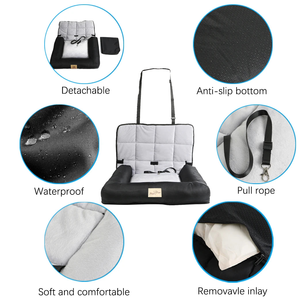 BINGOPAW Waterproof Car Seat Bed For Dogs With Removable Pad