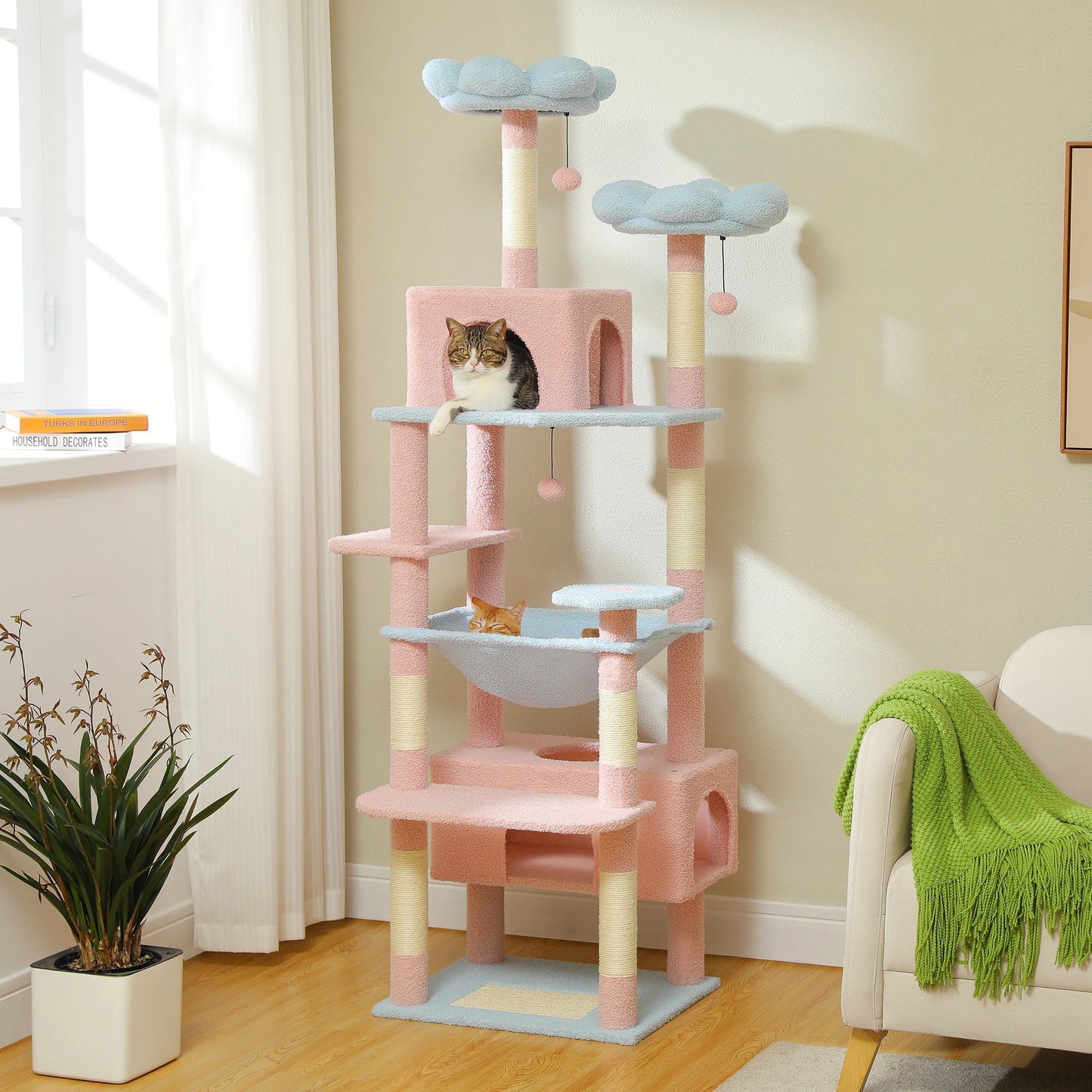 PETEPELA Cat Tree Tower With Sisal Scratching Posts And Hammock