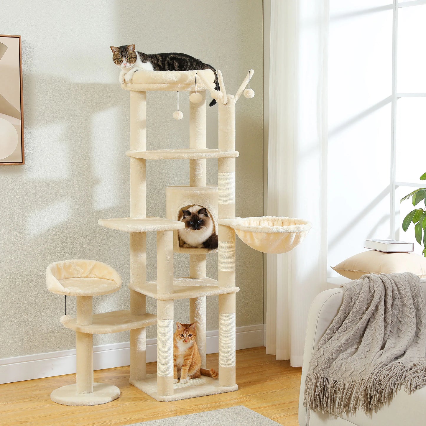 PEQULTI Multi-Level Cat Tree With Scratching Posts And Hammock
