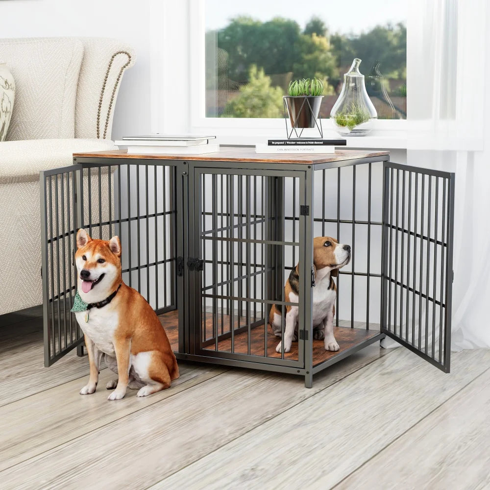 BORWART Ultra Thicken Furniture Style Double Dog Crate With Divider