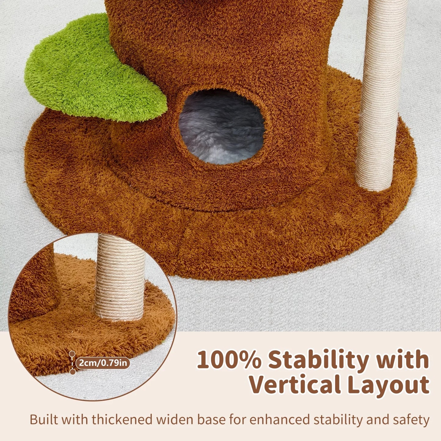 Wooden Cat Tree Tower With Crown Perch And Plush Steps