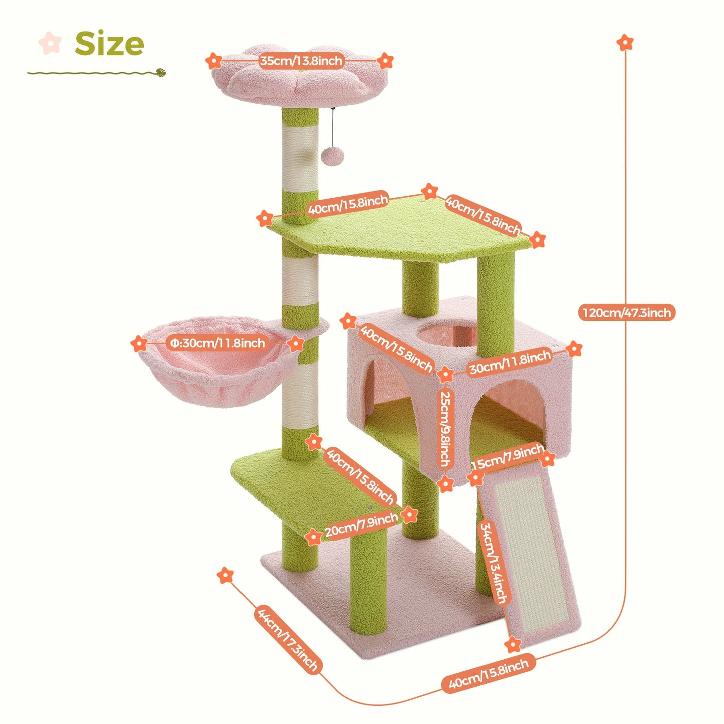 PEQULTI Flower Cat Tree Multi Level Cat Tower With Hammock