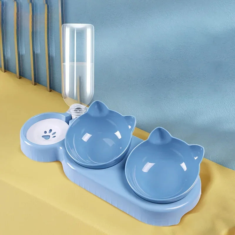 Ear Shaped Cat Feeding Bowl With Gravity Water Feeder