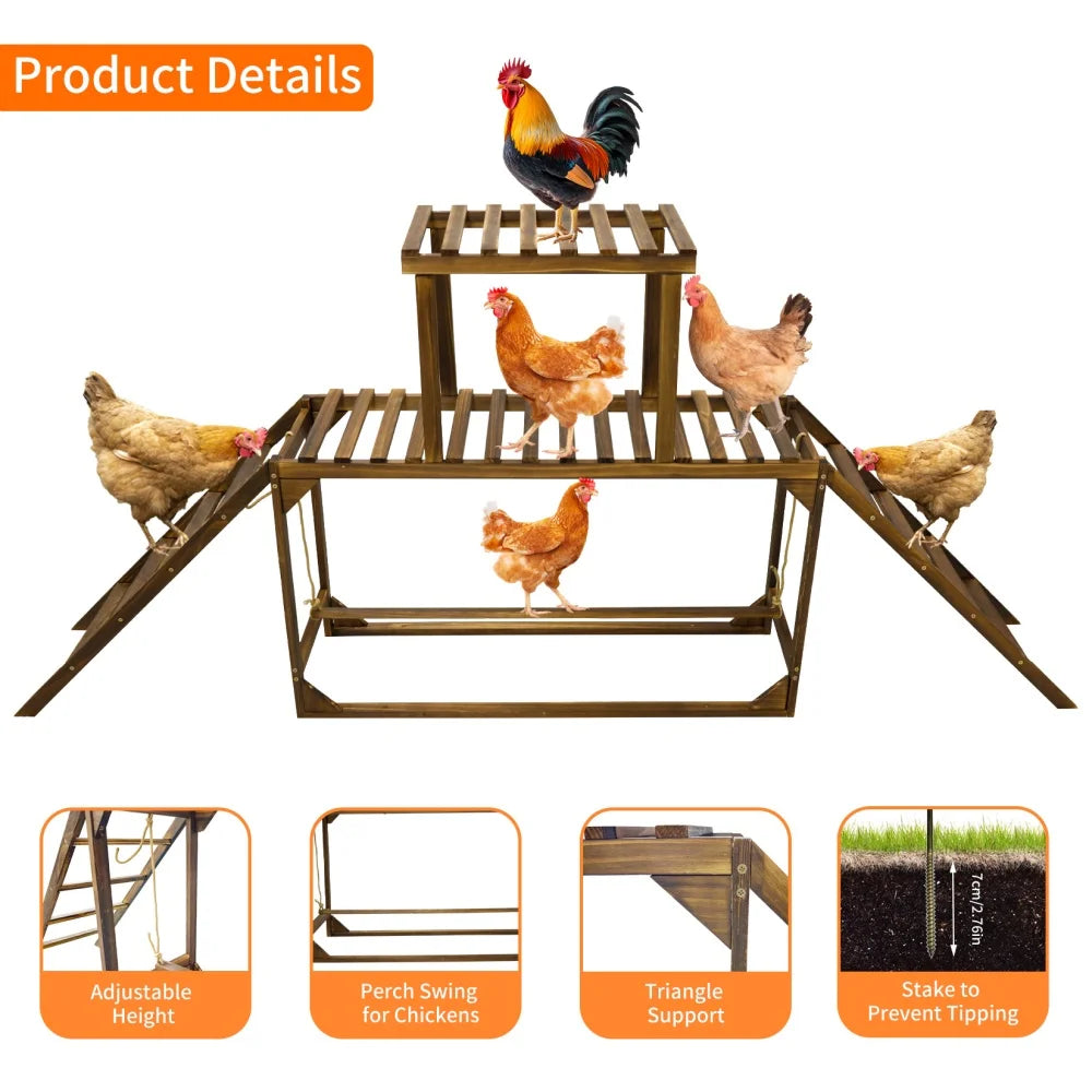 Pine Wood Chicken Perch Swing Coop Toy With Ladder Platform