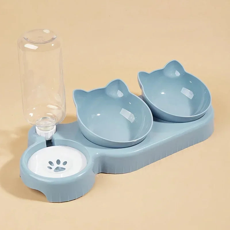 Ear Shaped Cat Feeding Bowl With Gravity Water Feeder