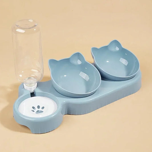 Ear Shaped Cat Feeding Bowl With Gravity Water Feeder
