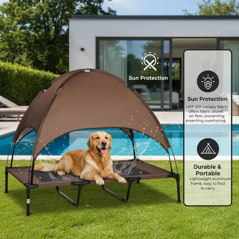 Raised Dog Bed With Waterproof Canopy UV Protection Breathable Mesh