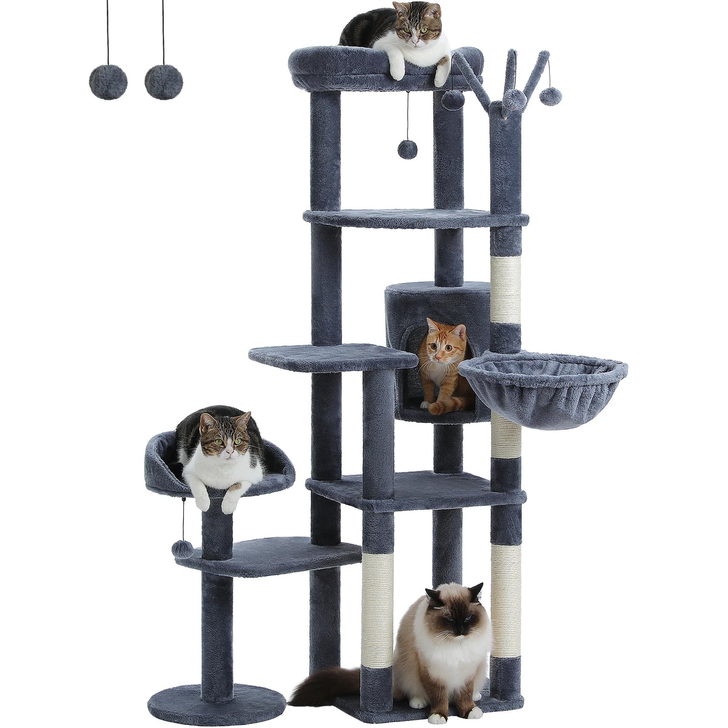 PEQULTI Multi-Level Cat Tree With Scratching Posts And Hammock