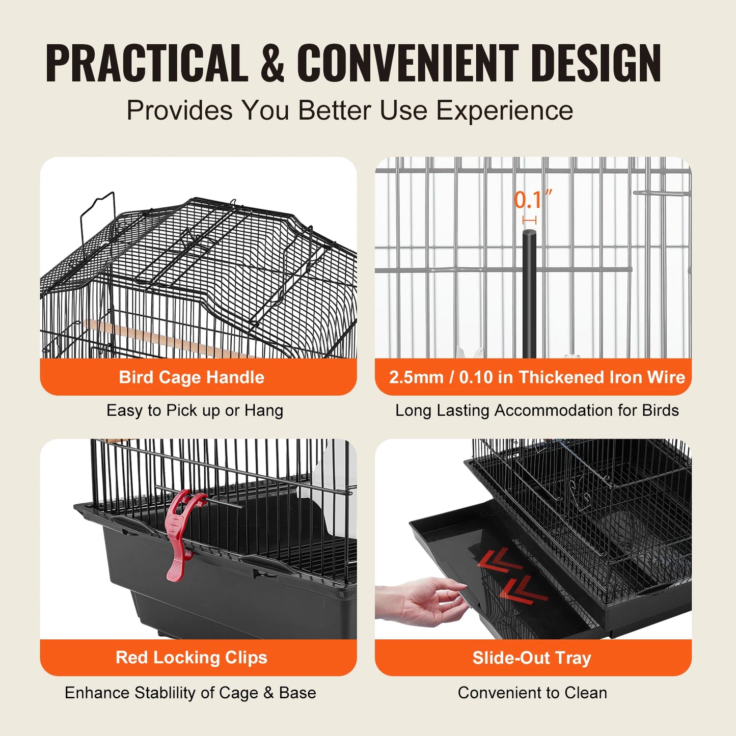 SucceBuy Open Top Hanging Bird Cage For Parrots With Swing