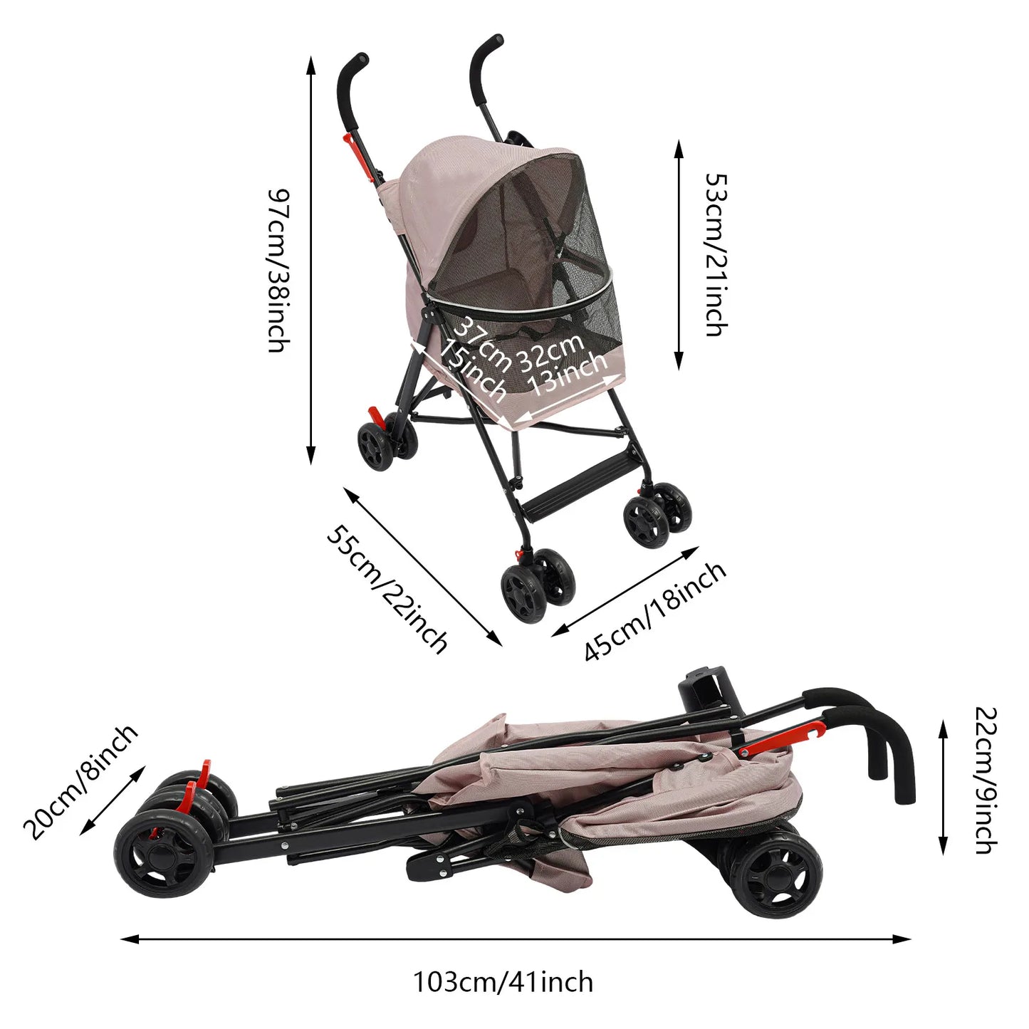 Pet Stroller For Small Dogs Cats Lightweight Foldable 360 Wheels