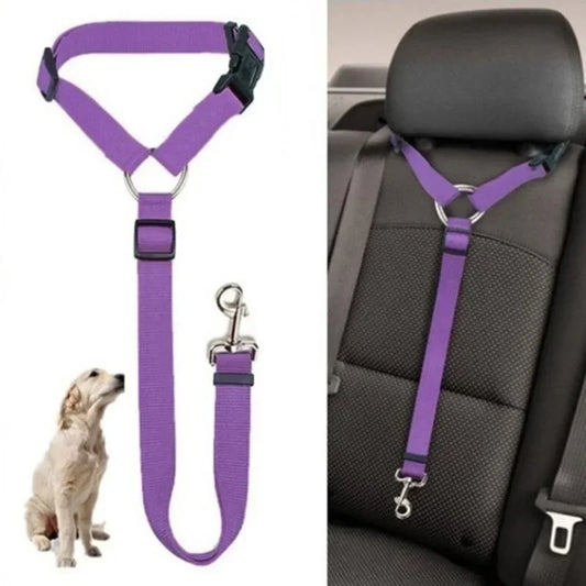 Two-In-One Pet Car Seat Belt Nylon Lead For Dogs Backseat