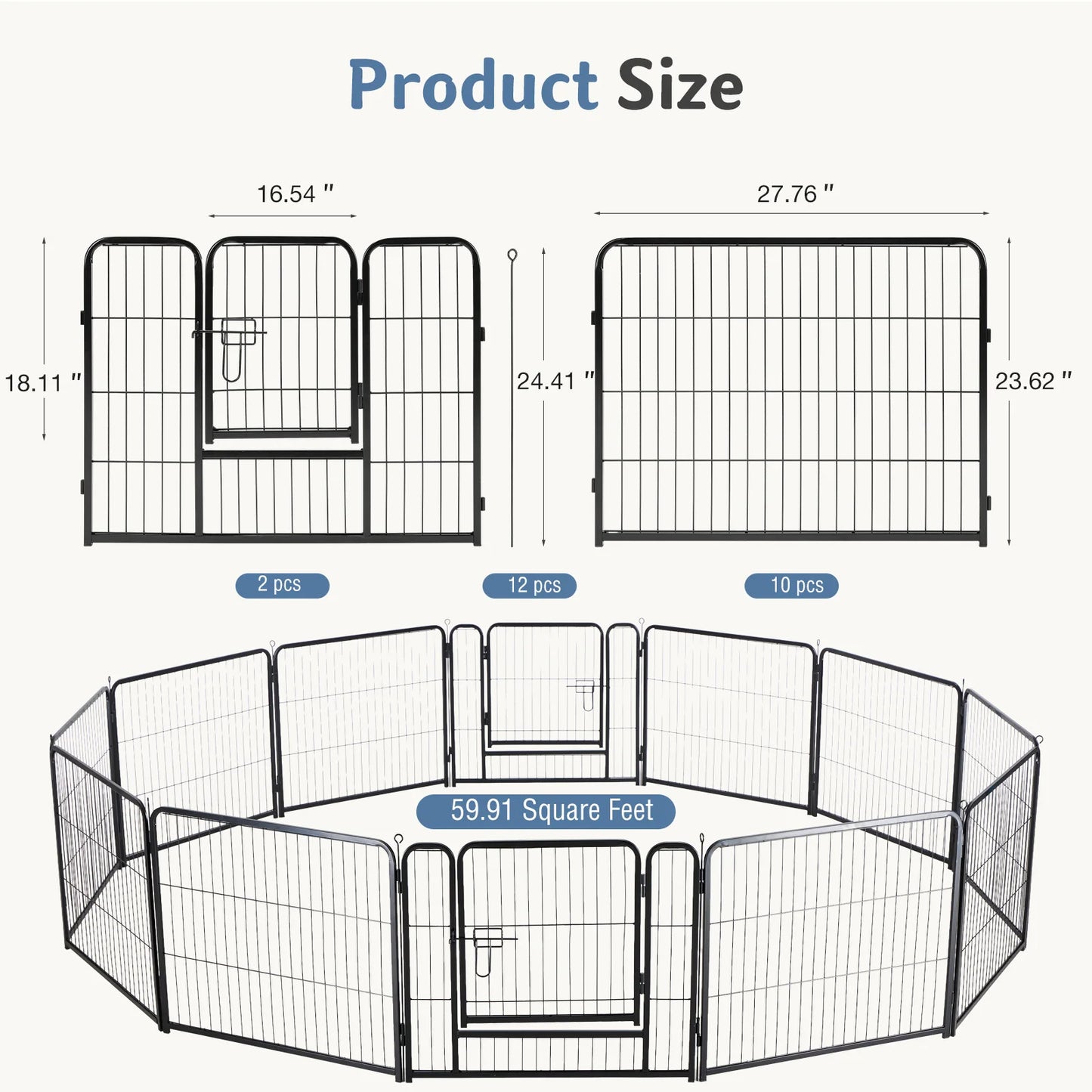 JHK Foldable Metal Dog Playpen Pet Fence Indoor Outdoor Exercise