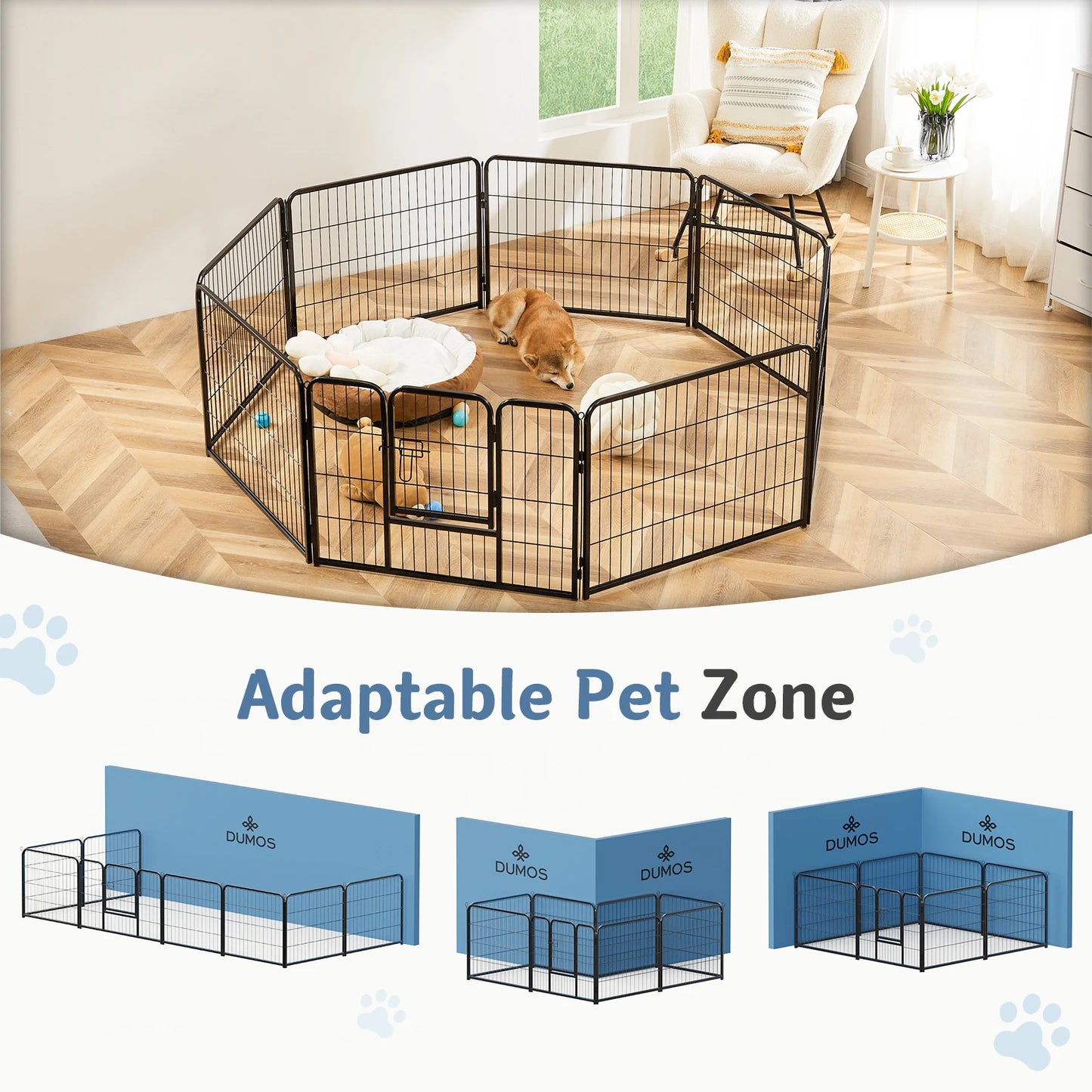 JHK Metal Foldable Dog Playpen With Secure Pet Barrier Gate