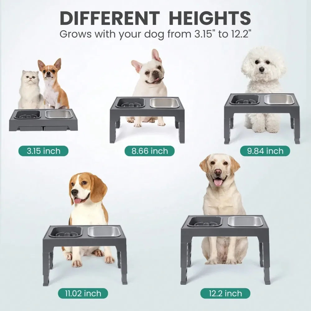 Stainless Steel Elevated Dog Bowl With Slow Feeder