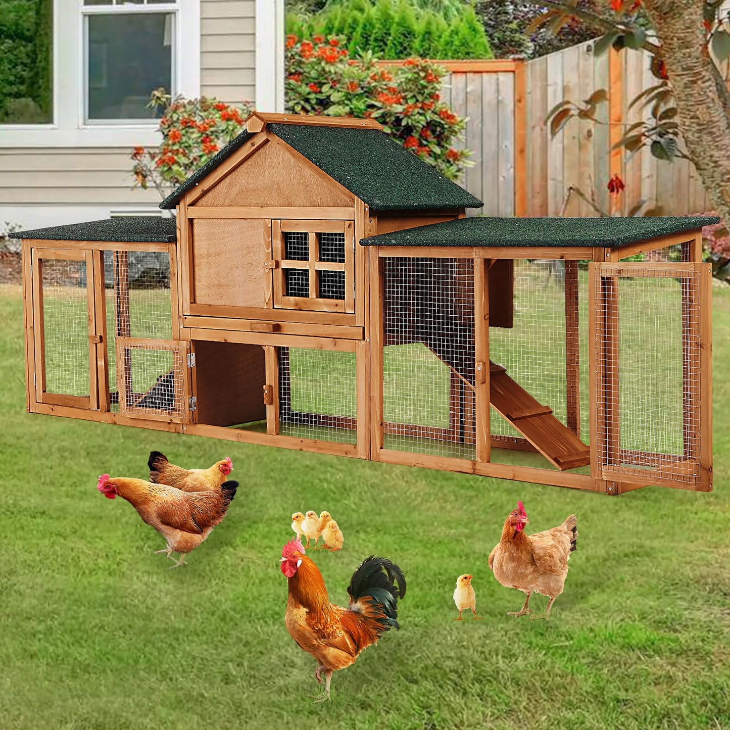 DishyKooker 2-Story Wooden Rabbit Hutch Double Runs Pullout Tray