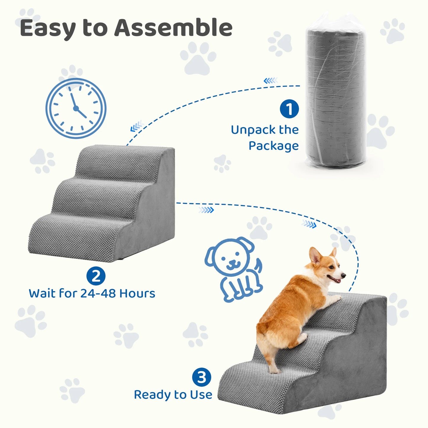 Curved Three To Five Step High Density Foam Dog Stairs