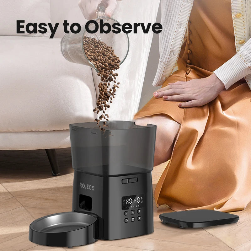 ROJECO Automatic Cat Feeder With Smart Control Kibble Dispenser Button Version