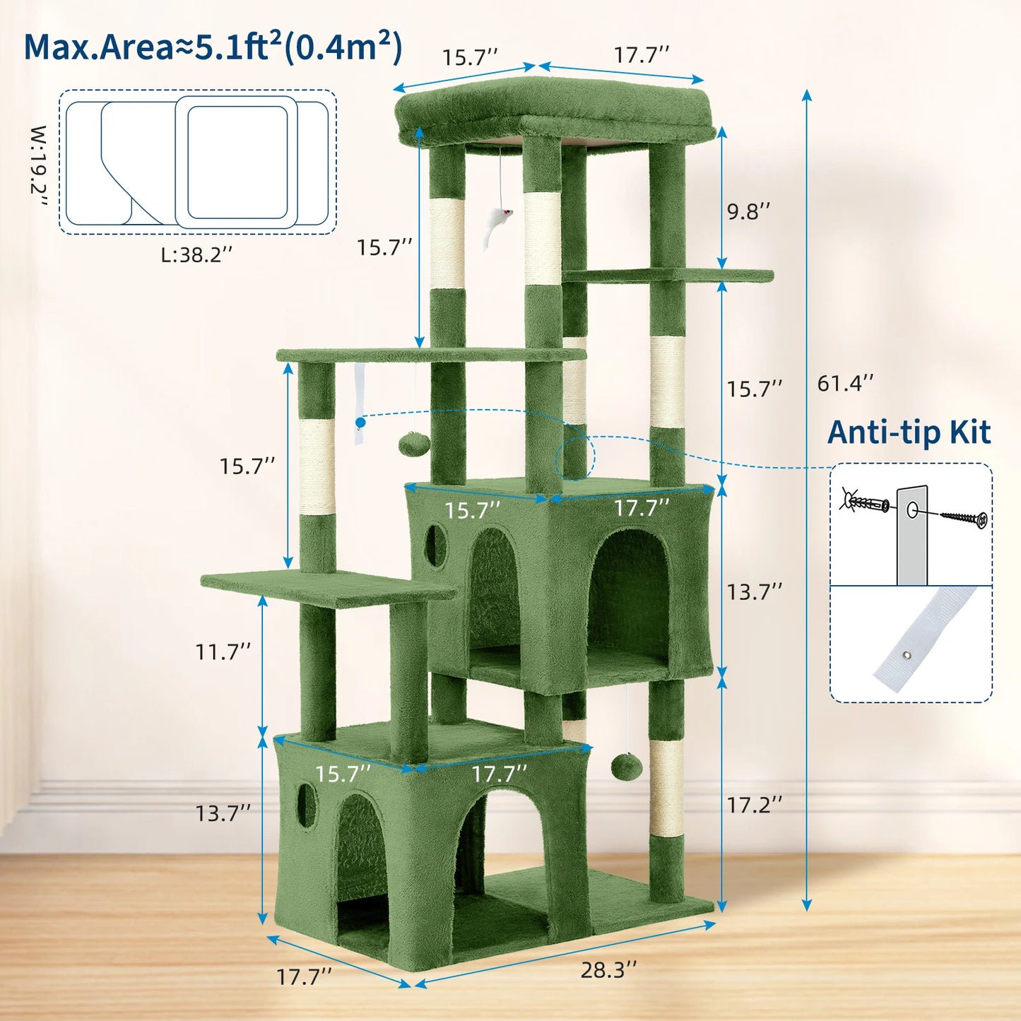 HiMISS Multi-Level Cat Tree Tower For Large Cats Maine Coons