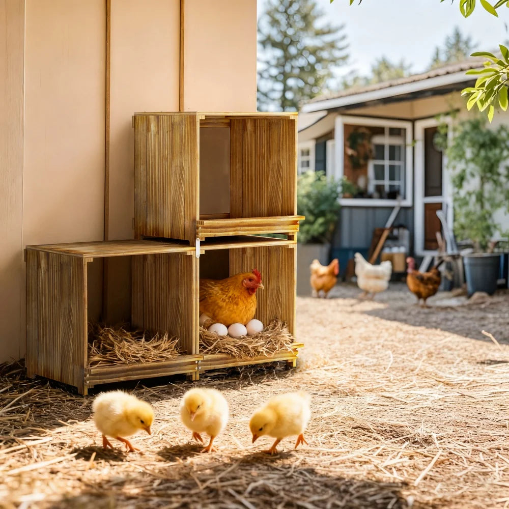 Pine Wood Chicken Nesting Box Three Compartments For Easy Egg Collection