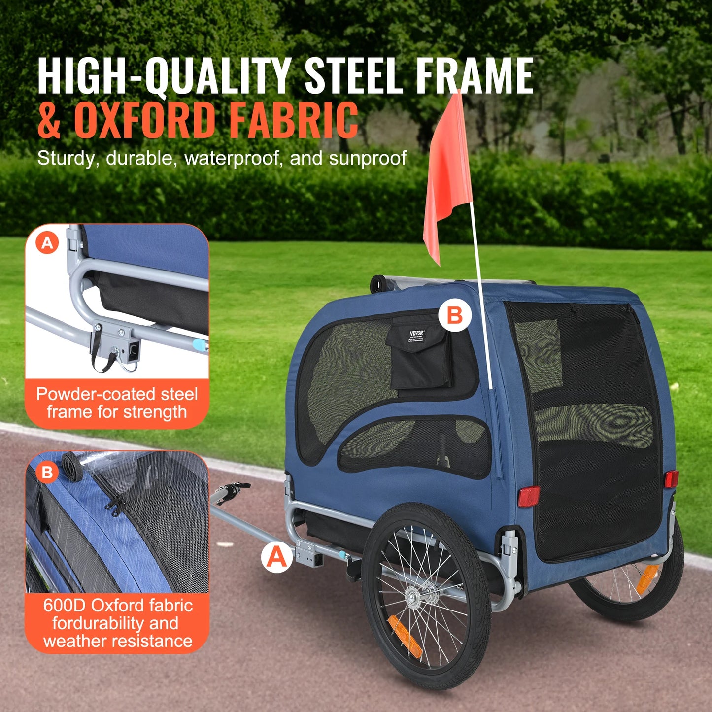 Pet Bike Trailer Carrier For Dogs, 100lb Capacity, Collapsible