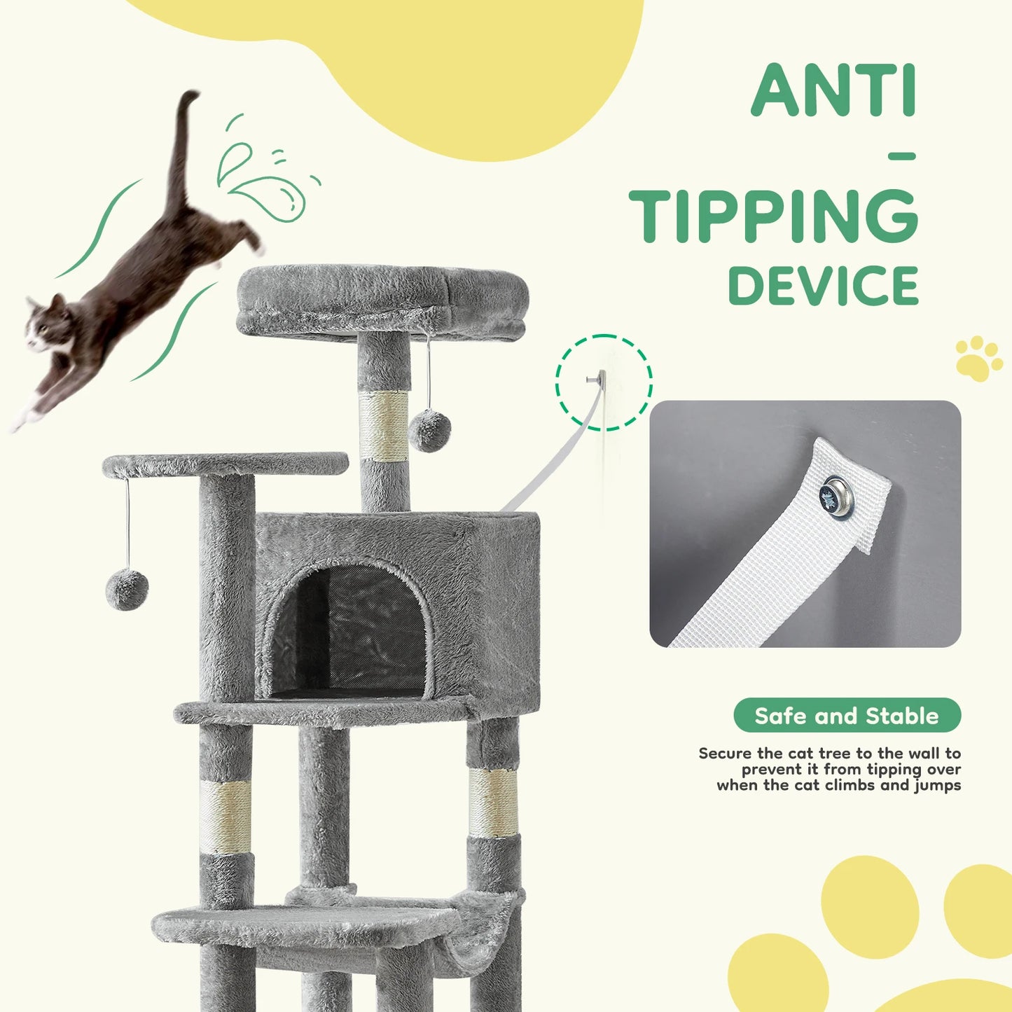 JHK Indoor Cat Tree MultiCat Climbing Tower with Sisal Posts