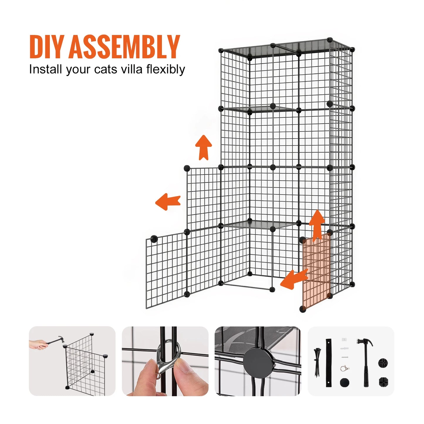 SucceBuy Detachable Metal Cat Cage With Ramp And Hammock