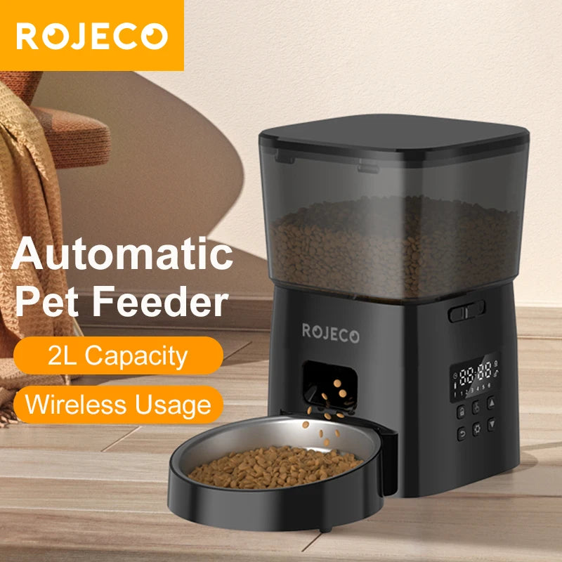 ROJECO Automatic Cat Feeder With Smart Control Kibble Dispenser Button Version