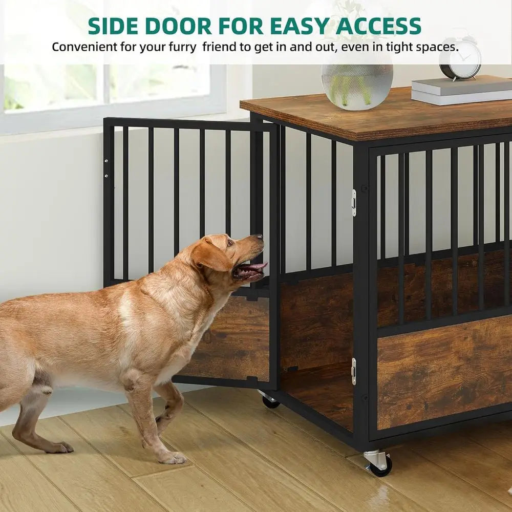 Sturdy Metal Dog Crate With Wheels End Table Indoor