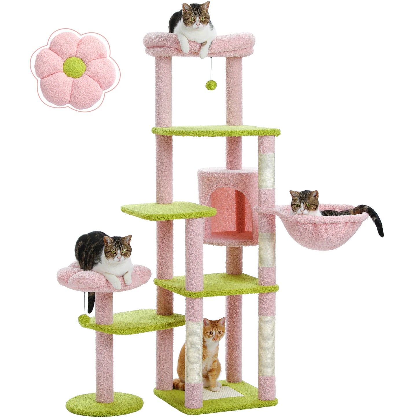 PEQULTI Multi-Level Cat Tree With Scratching Posts And Hammock