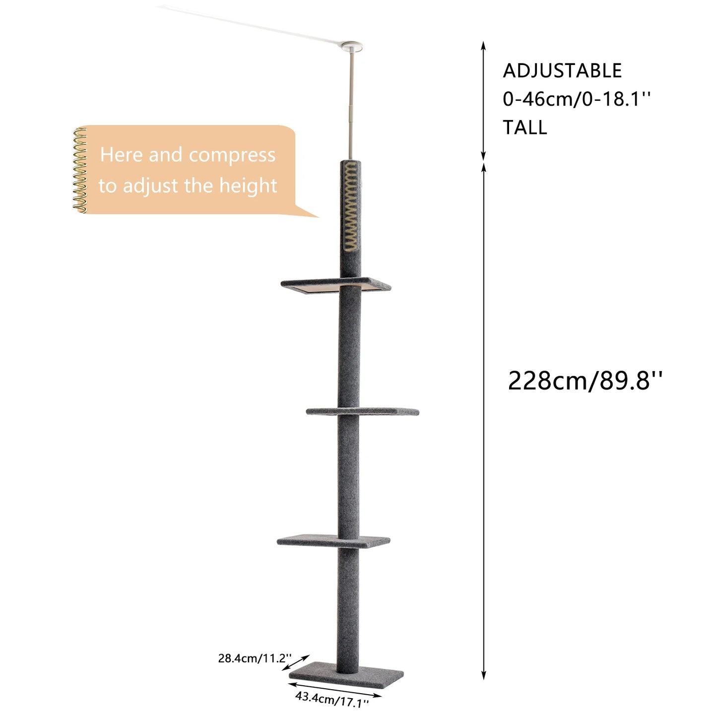 Pequlti Adjustable Height Cat Tree Indoor Tower With Scratching Posts