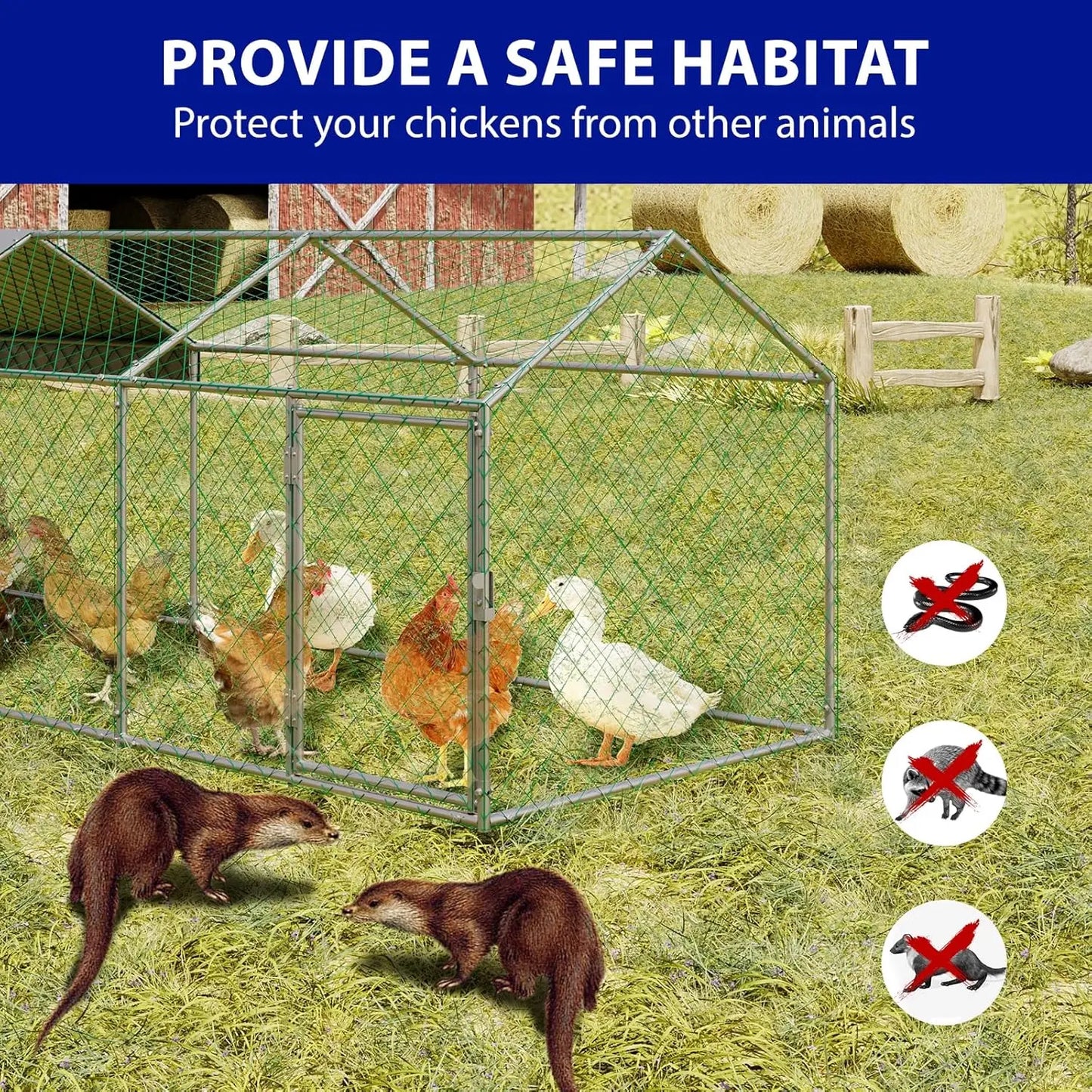 HiMISS Portable Metal Chicken Coop With Waterproof Cover And Run